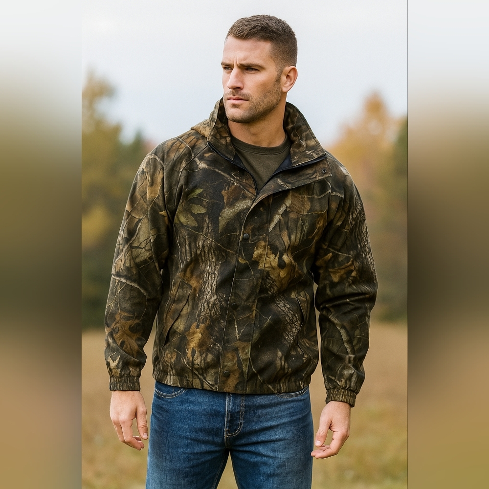 Remington Men’s Woodland Camo Hooded Hunting Jacket Size M Lightweight